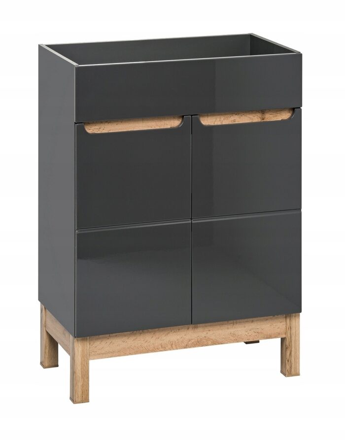 Szafka pod umywalkę BALI 60 cm grafit połysk dąb stojąca drzwi półki