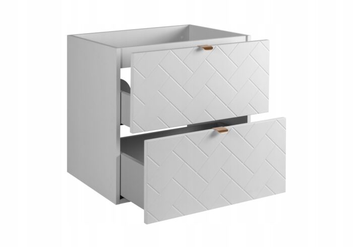 Zestaw mebli łazienkowych MADIS biała szafka pod umywalkę blat dąb 60 cm słupek 35/136 cm