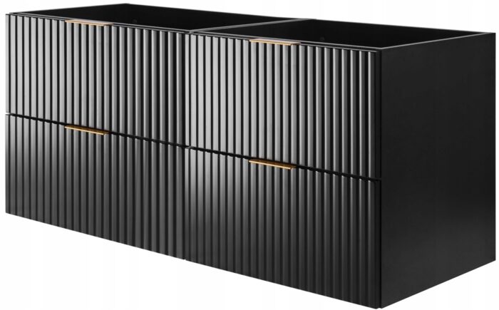 Szafka pod umywalkę FLOW 120 cm czarna wisząca pojemna szuflady ryflowane fronty