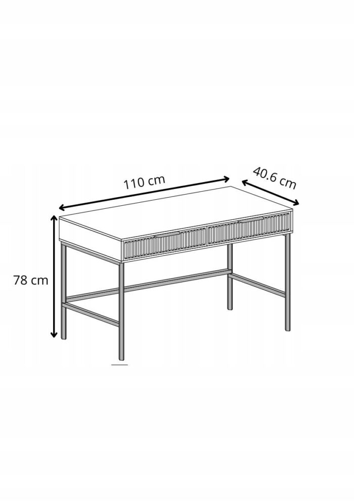 Toaletka LINK 110 cm zielona konsola ryflowane fronty szuflady czarne metalowe nogi