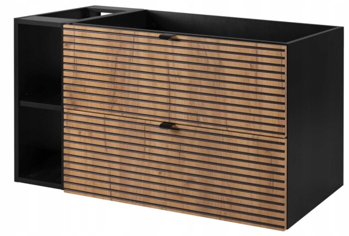 Szafka pod umywalkę AURA 100 cm czarny dąb wisząca loft szuflady regał frezowane fronty
