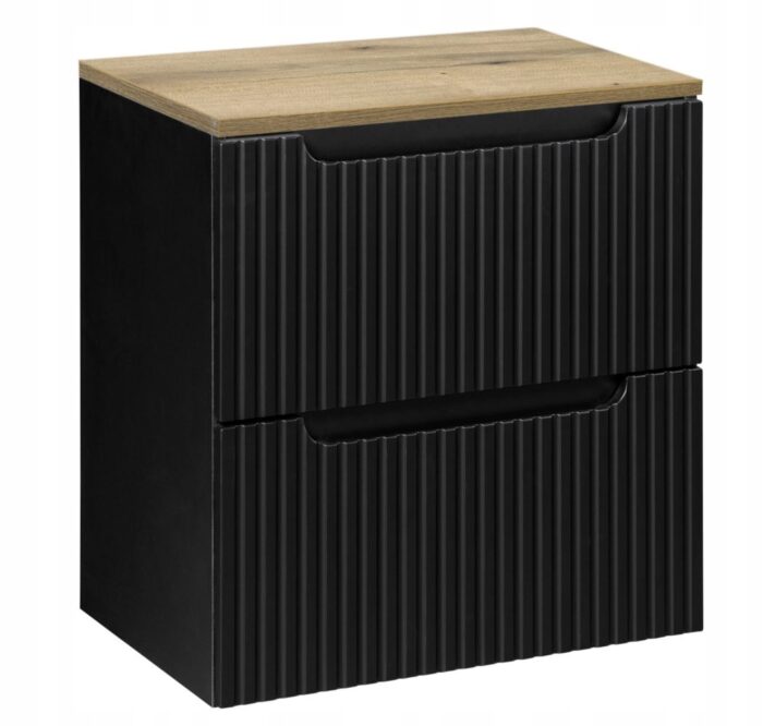 Szafka łazienkowa NOVA czarny 50 cm blat dąb ryflowane fronty 2 szuflady uniwersalna