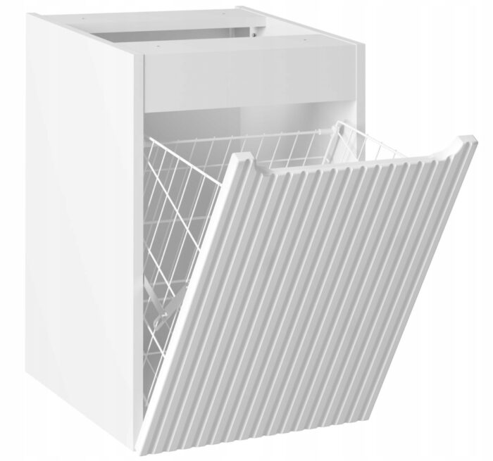 NOVA 40 cm biała szafka łazienkowa z koszem na pranie wisząca ryflowany front