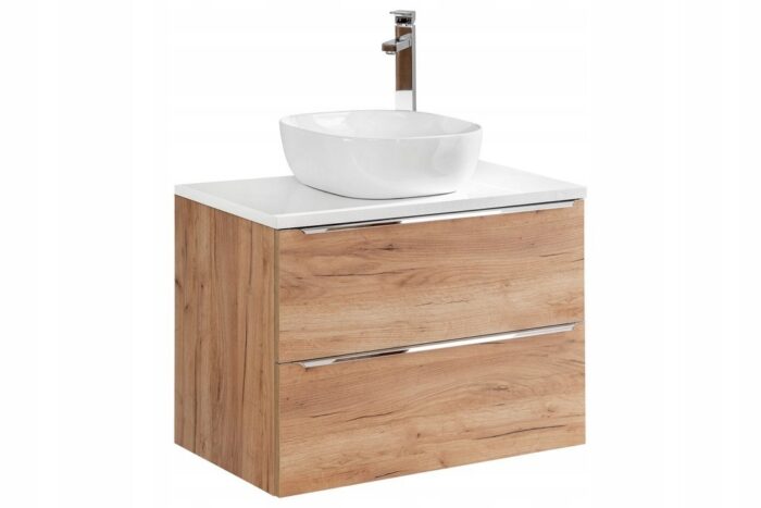 Szafka pod umywalkę CAPRI 80 cm dąb craft wisząca szuflady metalowe uchwyty