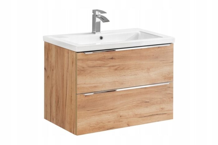 Szafka pod umywalkę CAPRI 80 cm dąb craft wisząca szuflady metalowe uchwyty