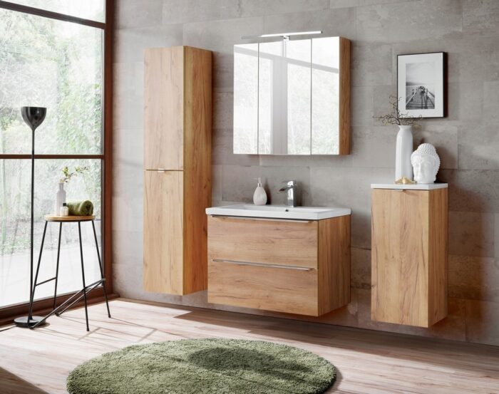 Szafka pod umywalkę CAPRI 80 cm dąb craft wisząca szuflady metalowe uchwyty