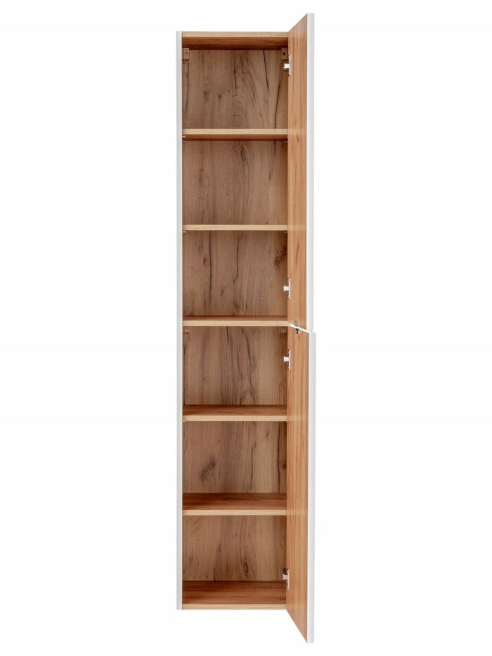 Słupek łazienkowy CAPRI 35x170 cm dąb biały połysk szafka wisząca drzwi półki