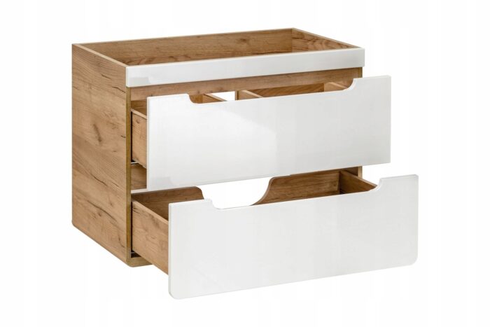 Szafka pod umywalkę ARUBA 80 cm dąb biały połysk wisząca szuflady