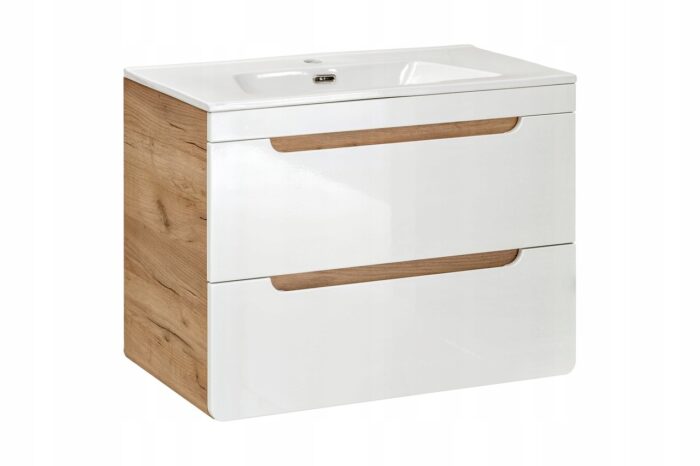 Szafka pod umywalkę ARUBA 60 cm dąb biały połysk wisząca szuflady