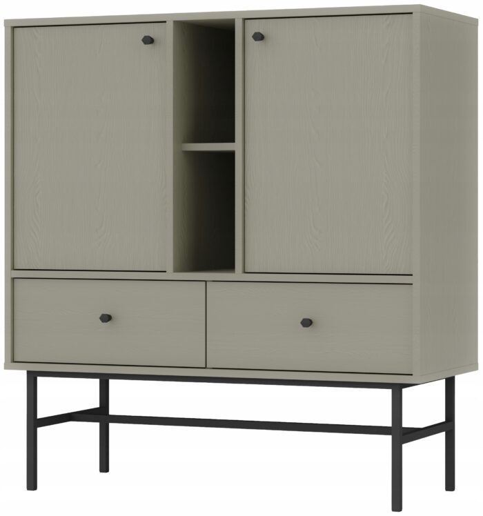 Komoda AVILA 100 cm zielona z drzwiami szufladami i półką czarne metalowe nogi typ stelaż