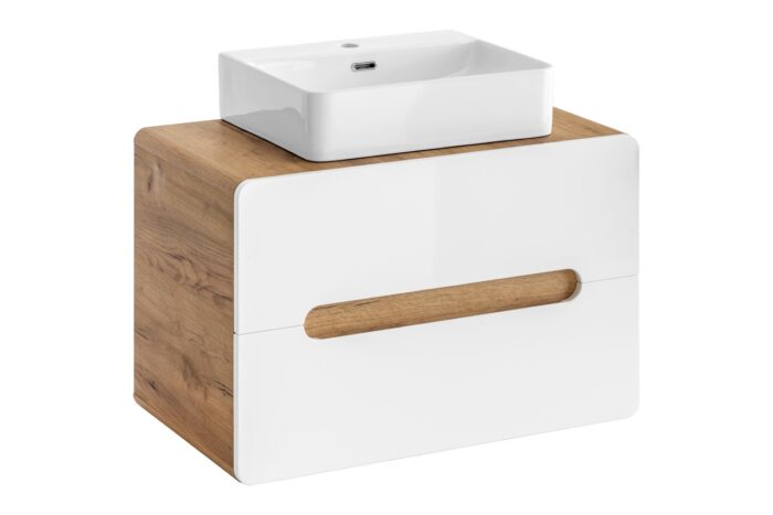 Szafka pod umywalkę ARUBA 80 cm dąb biały połysk wisząca blat szuflady