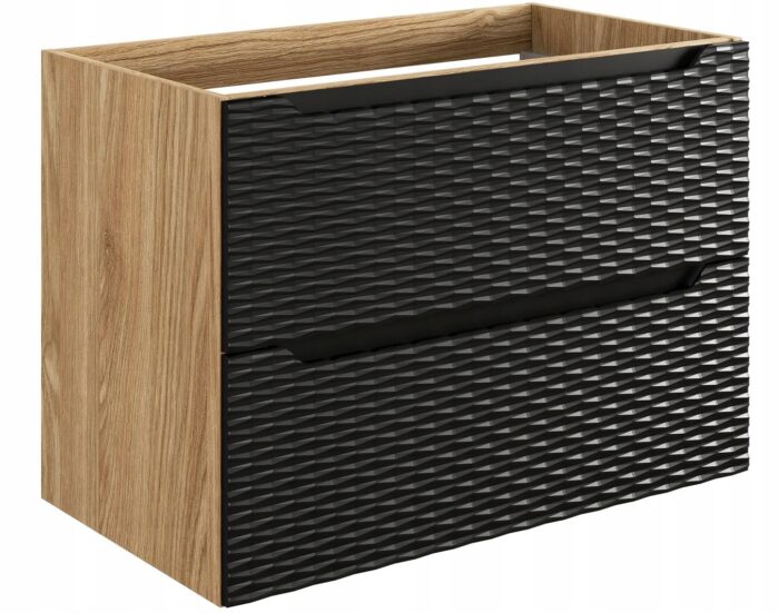 Szafka pod umywalkę OCEAN 80 cm dąb czarny fronty 3D wisząca szuflady