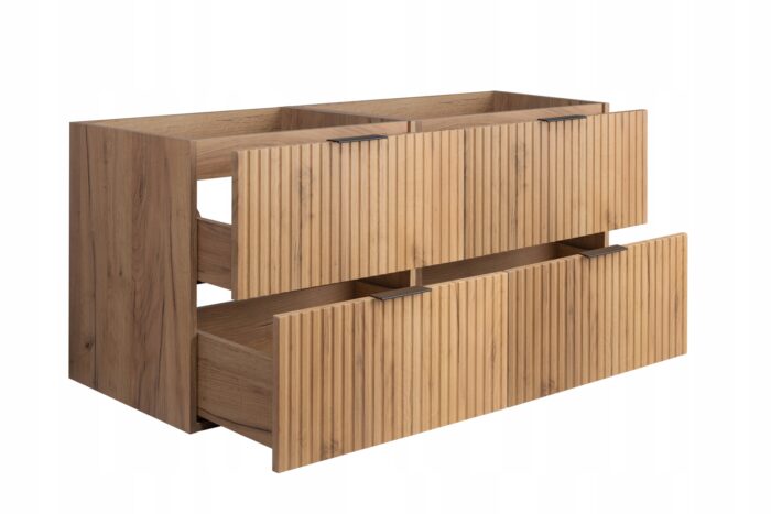 Szafka pod umywalkę FLOW 160 cm dąb craft wisząca pojemna szuflady ryflowane fronty