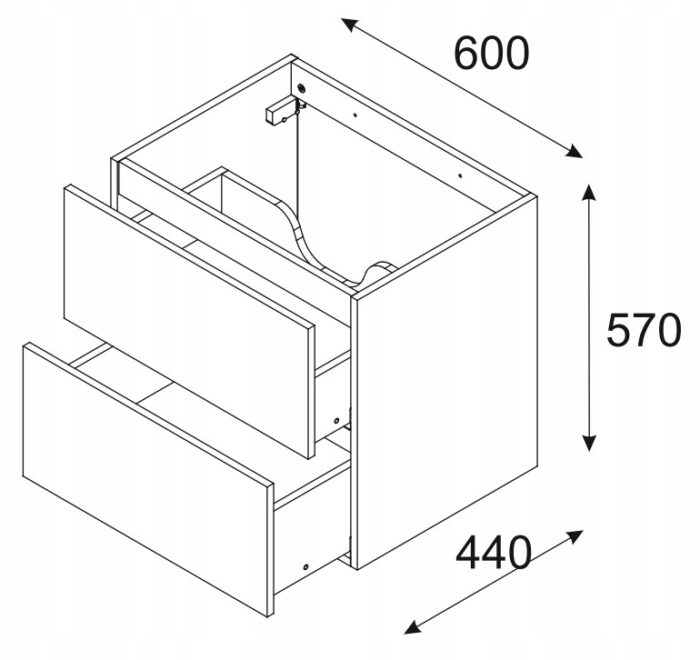 Szafka pod umywalkę LUXOR 60 cm dąb beżowy front 3 D wisząca pojemna szuflady