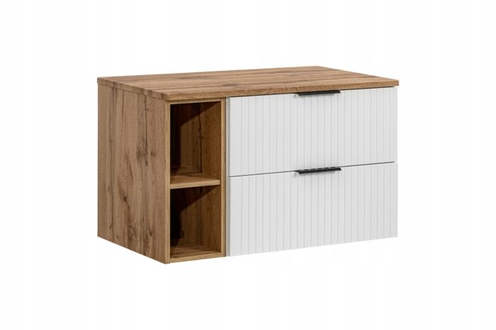 ADEL 100 cm biała szafka łazienkowa blat regał dąb wotan 2 szuflady ryflowany front