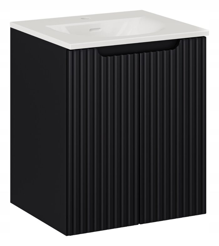 NOVA 50 cm czarna szafka łazienkowa z umywalką wpuszczaną drzwi ryflowane fronty