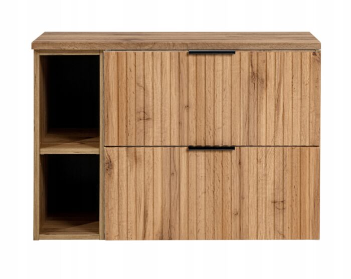 ADEL 100 cm dąb wotan szafka łazienkowa z blatem regał 2 szuflady ryflowany front