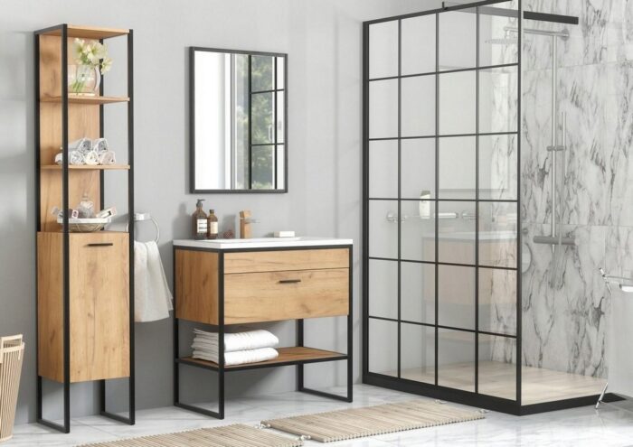 Lustro łazienkowe BROOKLIN 60 cm czarna rama loft