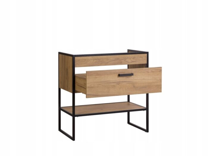 Szafka pod umywalkę BROOKLIN 80 cm dąb czarne metalowe nogi uchwyty szuflada loft