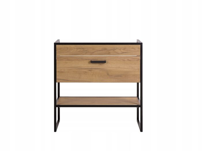 Szafka pod umywalkę BROOKLIN 80 cm dąb czarne metalowe nogi uchwyty szuflada loft