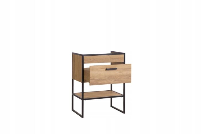 Szafka pod umywalkę BROOKLIN 60 cm dąb czarne metalowe nogi uchwyty szuflada loft