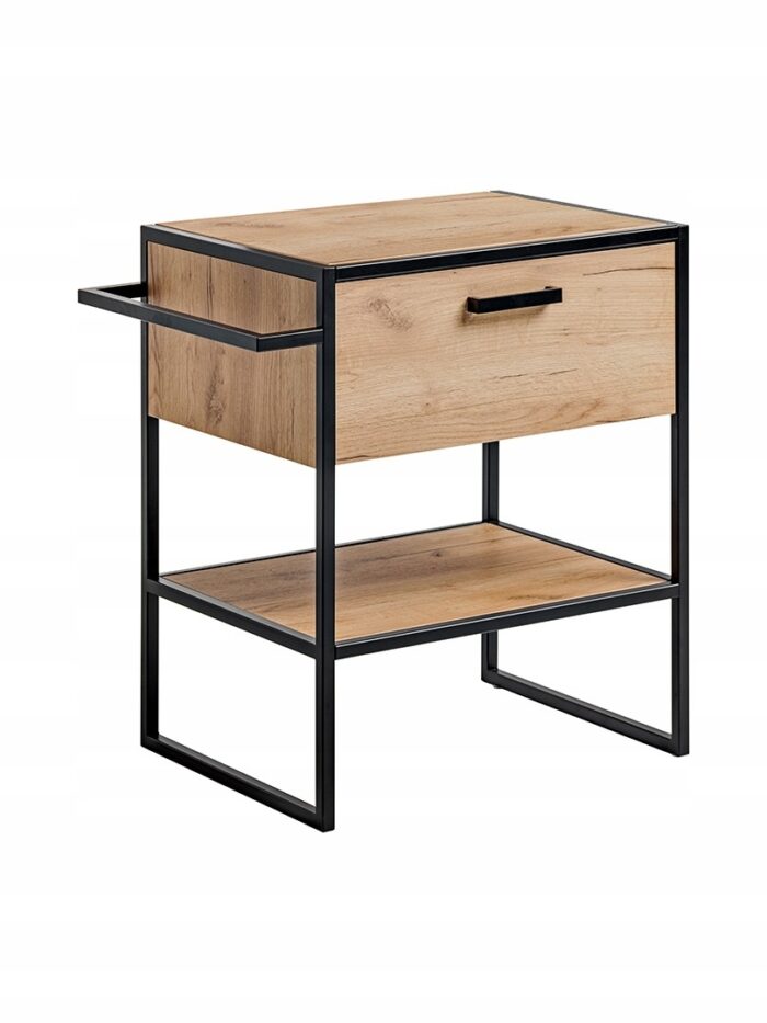 Szafka pod umywalkę BROOKLIN 70 cm dąb czarne metalowe nogi uchwyty blat szuflada loft