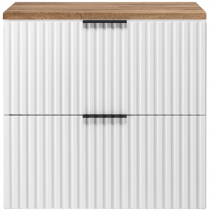 Szafka pod umywalkę FLOW 60 cm biała wisząca blat wotan szuflady ryflowane fronty