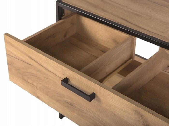 Szafka pod umywalkę BROOKLIN 70 cm dąb czarne metalowe nogi uchwyty blat szuflada loft