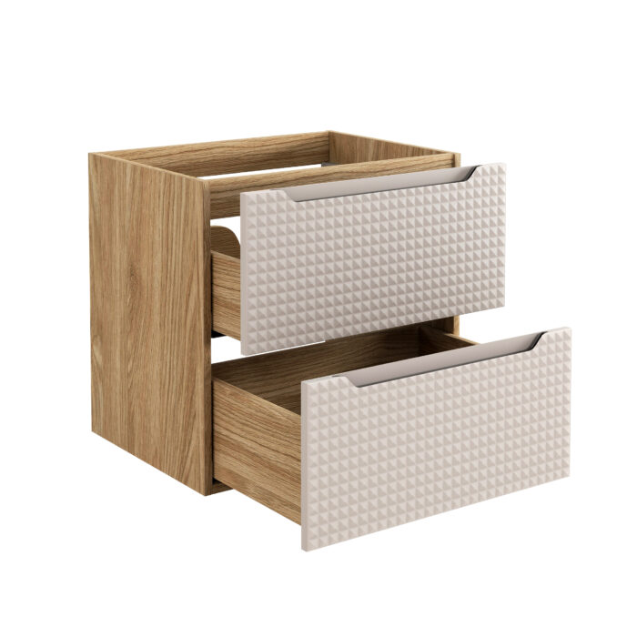 Szafka pod umywalkę LUXOR 60 cm dąb beżowy front 3 D wisząca pojemna szuflady