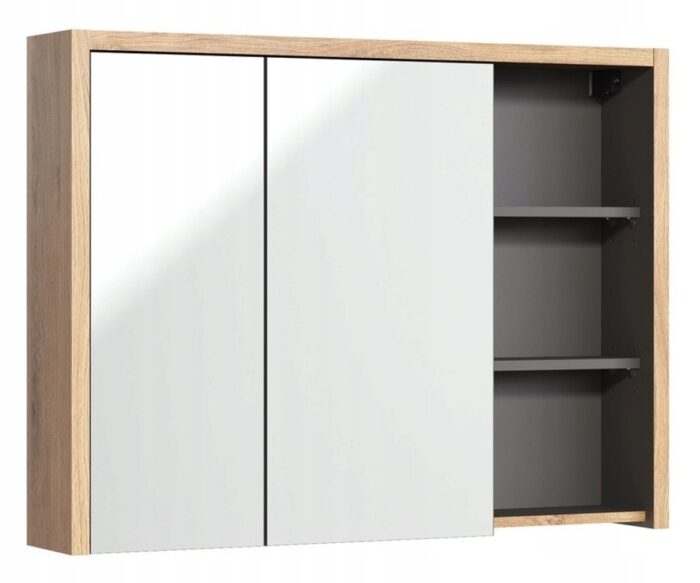 Szafka łazienkowa z lustrem DEVON 100 cm dąb grafit drzwi półki