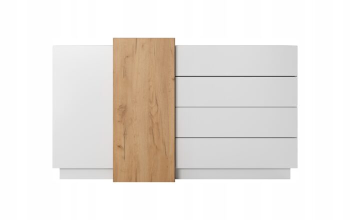 Komoda 3D 160 cm biały mat / dąb craft złoty z drzwiami i szufladami