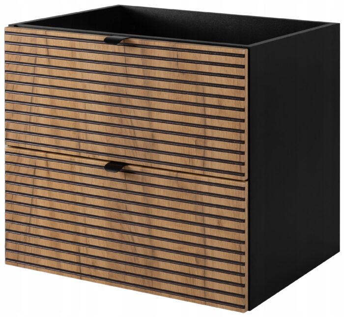Szafka pod umywalkę AURA 60 cm czarny dąb wisząca pojemna loft szuflady frezowane fronty
