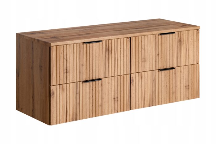 ADEL 160 cm dąb wotan szafka łazienkowa z blatem ryflowane fronty 4 szuflady pojemna