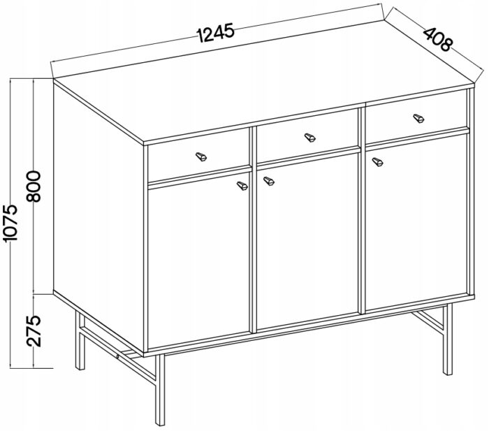 Komoda AVILA 125 cm czarna z drzwiami i szufladami złote metalowe nogi typ stelaż