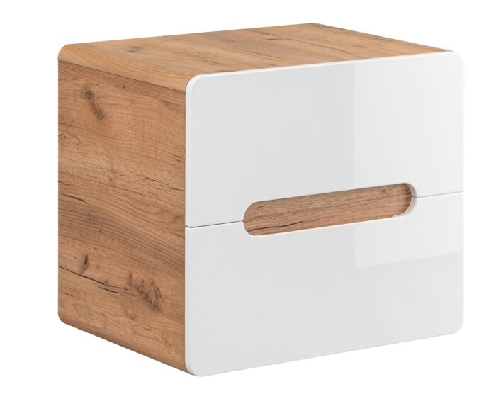 Szafka pod umywalkę ARUBA 60 cm dąb biały połysk wisząca blat szuflady