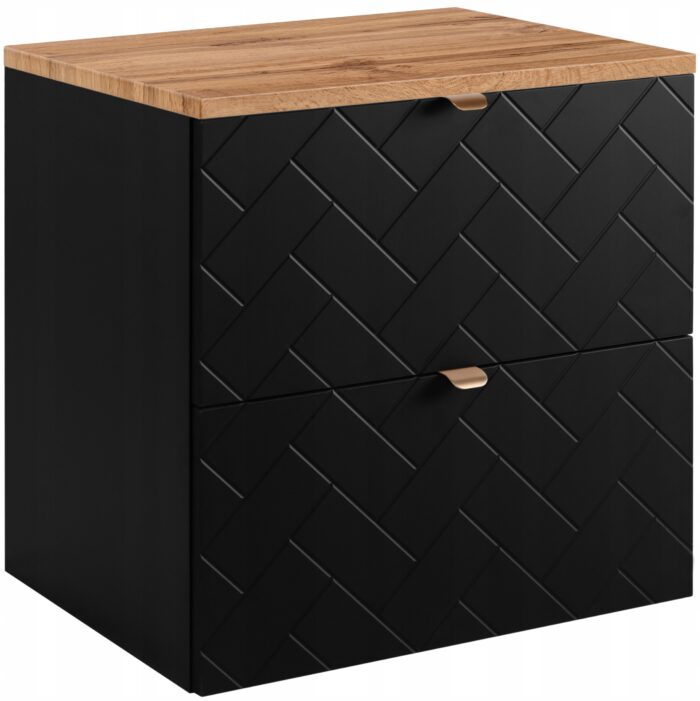 Szafka pod umywalkę MADIS 60 cm czarna blat wotan wisząca pojemna szuflady frezowane fronty