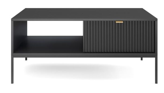 Ława BELLAZA 104 cm czarna z szufladami, czarne metalowe nogi i uchwyty