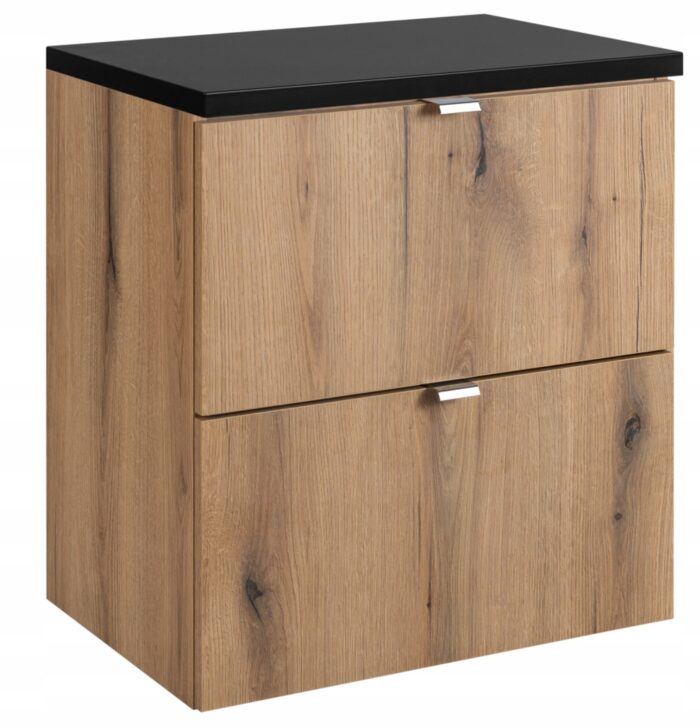 Szafka łazienkowa NOVA dąb 50 cm z szufladami blat czarny