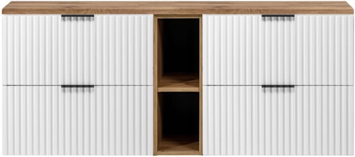 Szafka pod umywalki FLOW 140 cm biała dąb wisząca blat regał szuflady ryflowane fronty