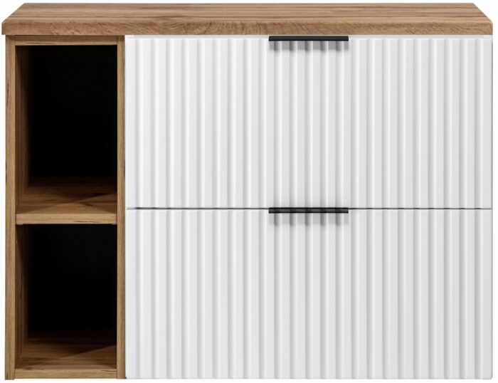 Szafka pod umywalkę FLOW 80 cm biała wisząca blat wotan szuflady regał ryflowane fronty