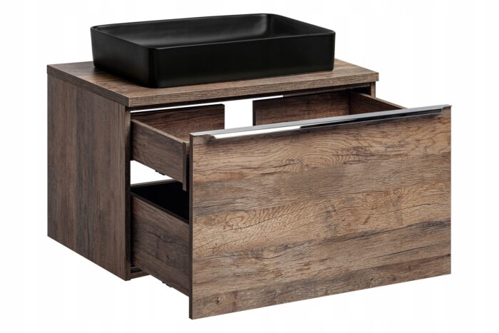 Szafka z umywalką SANTA FE 80 cm dąb wisząca blat szuflady organizer