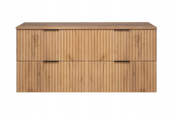 Szafka pod umywalkę FLOW 120 cm dąb craft blat wisząca pojemna szuflady ryflowane fronty