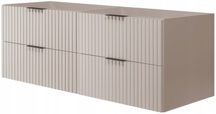 Szafka pod umywalkę FLOW 160 cm kaszmir wisząca pojemna szuflady ryflowane fronty