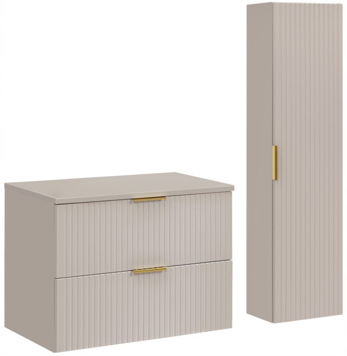 ADEL zestaw mebli łazienkowych kaszmir Szafka blat 80 cm + Słupek 140 cm ryflowane fronty