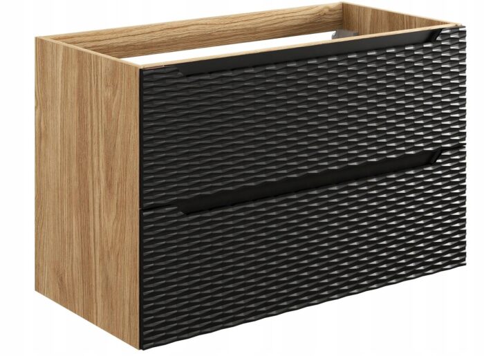 Szafka pod umywalkę OCEAN 90 cm dąb czarny fronty 3D duża wisząca szuflady