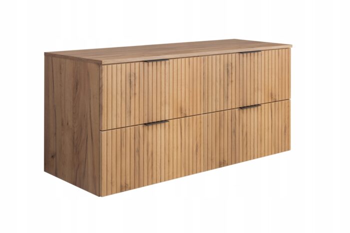 Szafka pod umywalkę FLOW 120 cm dąb craft blat wisząca pojemna szuflady ryflowane fronty