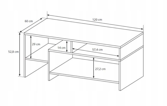 Ława ALVA 120 cm antracyt / dąb craft złoty z półkami