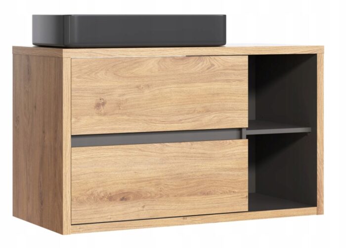 Szafka z umywalką DEVON 100 cm dąb grafit wisząca blat szuflady regał