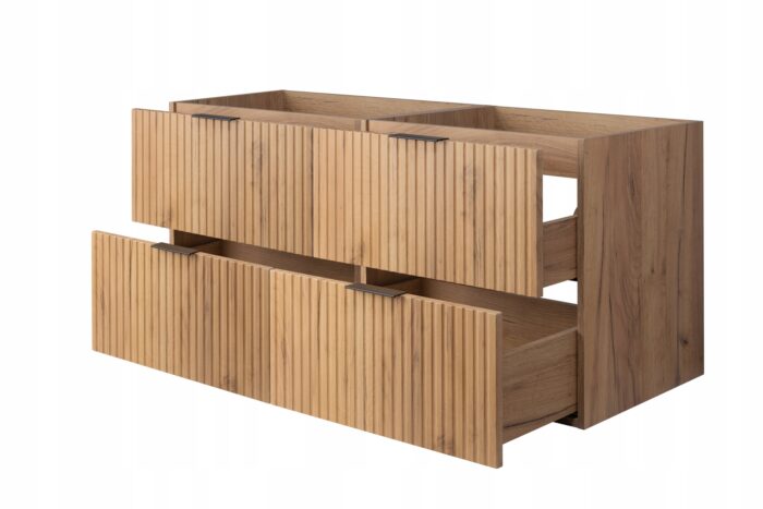 Szafka pod umywalkę FLOW 160 cm dąb craft wisząca pojemna szuflady ryflowane fronty