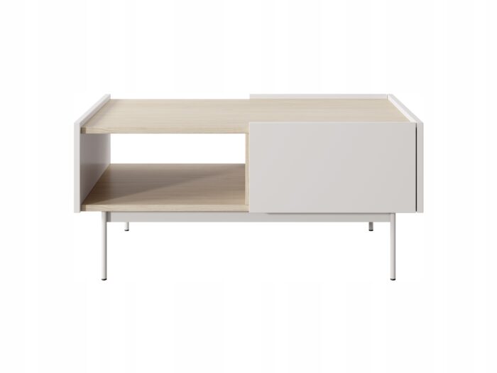 Ława SIMPLE 97 cm kaszmir / dąb linea z szufladami i metalowymi nóżkami
